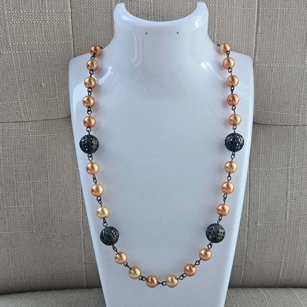 Women Necklace Gold/Brown Tone Beads Chain Necklace Fashion Jewelry Unbranded